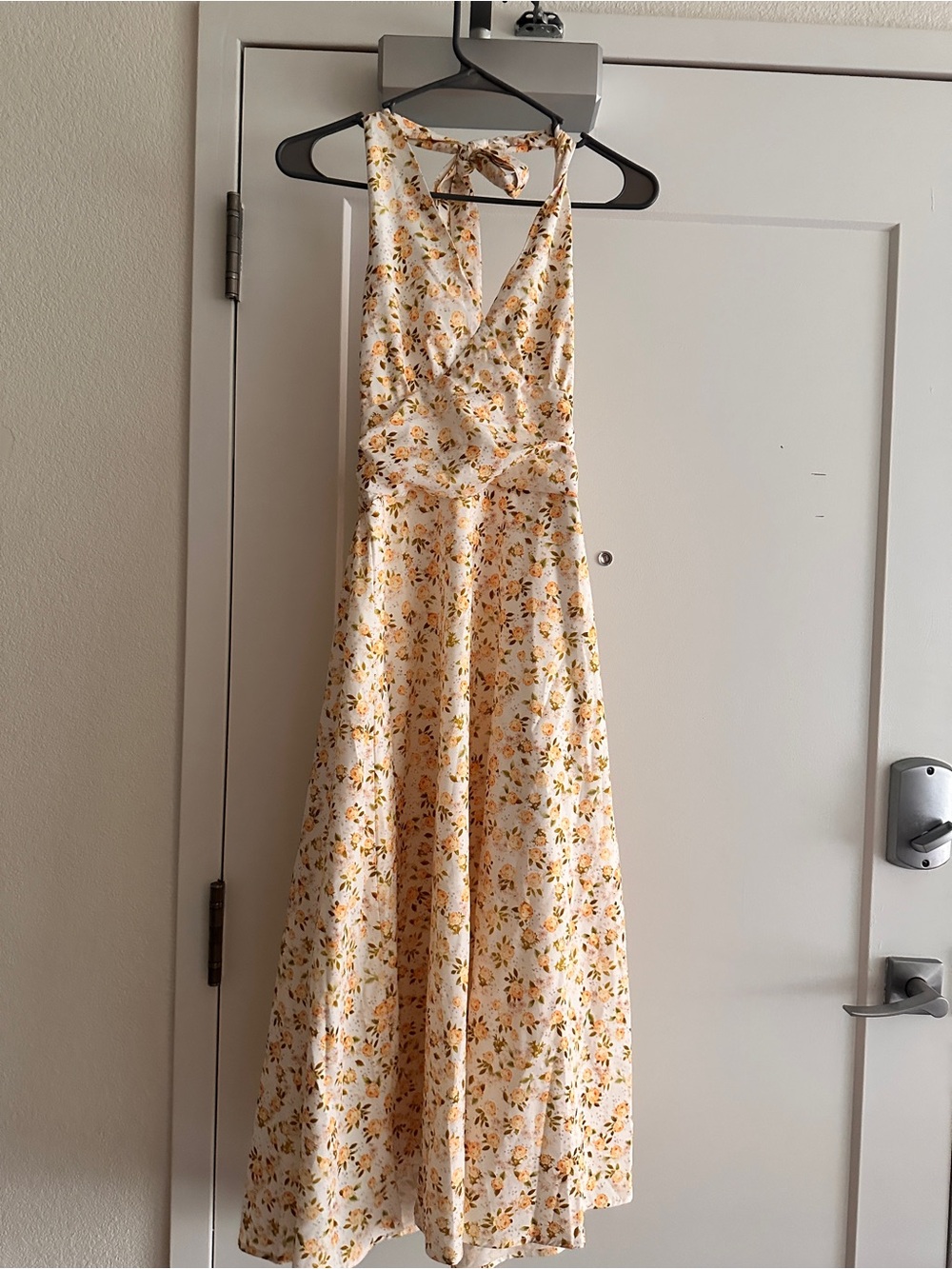 Sleeveless Cream Maxi Dress with Yellow Floral Print